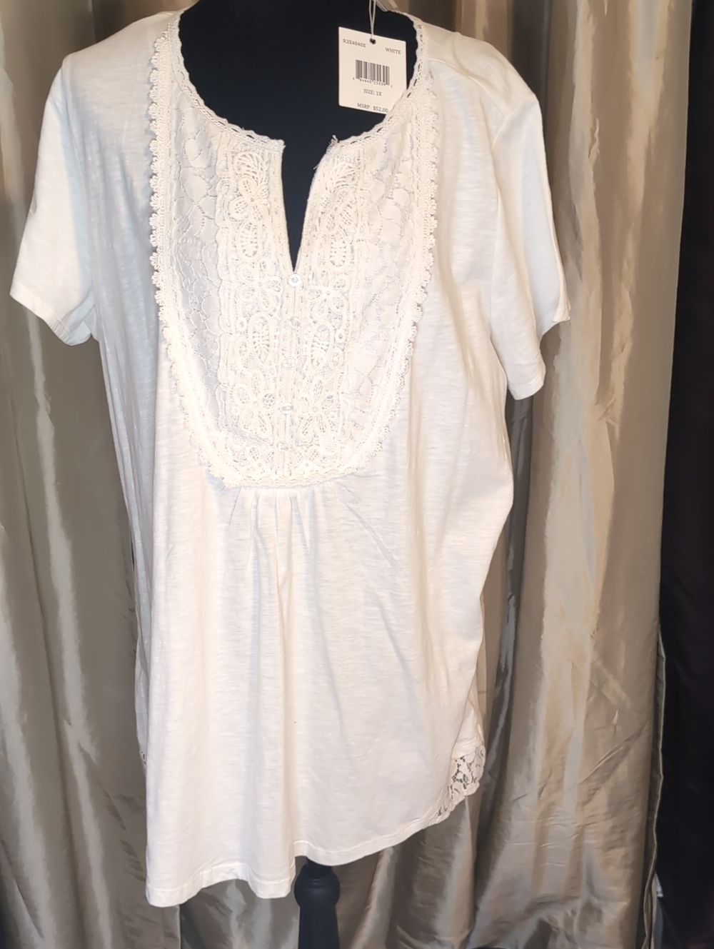 Rxb Women's White Lace-Trim Short Sleeve Top